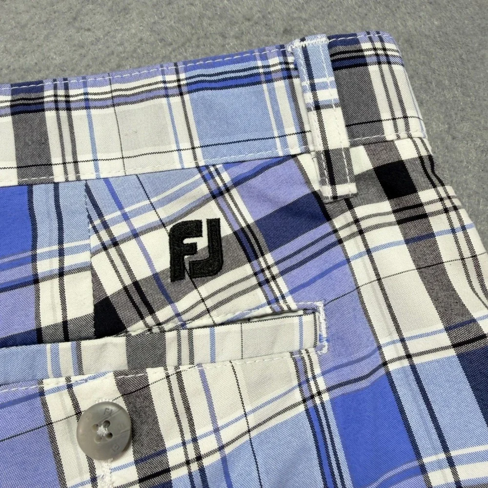 FootJoy Mens Blue Plaid Performance Golf Shorts Size 34 W34 Checkered FJ‎ Logo